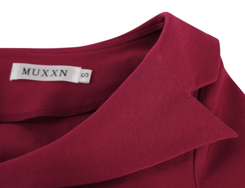 MUXXN Womens Sheer Button Up Sheath Slim Wear to Work Pencil Midi Office Dress (Burgundy M) - Image 5